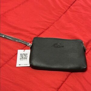 Black Leather Wristlet with Silver Accents